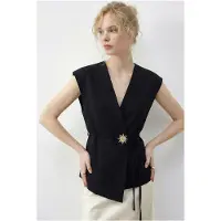 Bianco Geknoopte V-hals Crêpe Gilet