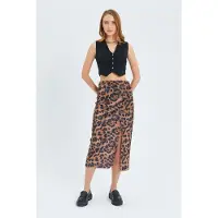 MixRay Leopardprint Hoge Taille Midi Rok met Split