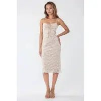 Hiccups for Kids Vierkante Kraag Kant Midi Bodycon Jurk