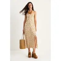 Bianco Bloeiende Midi-jurk met Split