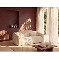 Vente-unique Vierzitsslaapbank van beige boucléstof - Bed 160 cm - Matras 13 cm RETUNA II