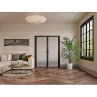 Vente-unique Omkeerbare dubbele deur van aluminium en gehard glas - Zwart - 2 x H204 x B73 cm - LOXTON