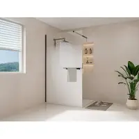 Vente-unique Italiaanse douchewand mist met handdoekhouder en plankjes - 120 x 200 cm - Mat zwart - POMARO