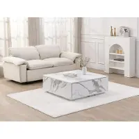 Vente-unique Salontafel met 2 lades van mdf - Wit marmereffect - ANTRIM