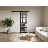 Vente-unique Schuifdeur in aluminium en gehard glas met wandbevestiging - H205 x L73 cm - WILDEN II