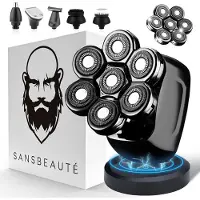 Sansbeauté 6-in-1 Scheerapparaat Mannen + Extra Scheerkop – Trimmer - Tondeuse - Skull Sharp PRO - Nat & Droog - Face en Head Shaver – Hoofd Kaal Scheren - Draadloos Opladen - Opzetstukken