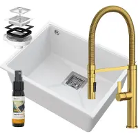 Granitan Napo 55 spoelbak onderbouw - 55 cm - wit - gouden kraan set