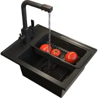 Granitan Spoelbakken Granieten Nero 50x40cm - Spoelbak met Kraan Sifon en Afdruiprek - Spoelbak Keuken Zwart