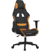 vidaXL Massage gamestoel met voetensteun stof zwart en oranje