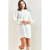 Bianco Textured Brei Jurk