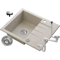 Granitan Spoelbakken Keuken Granieten Tinos - Enkele Spoelbak - met Sifon - 57,4x47x16cm - Beige