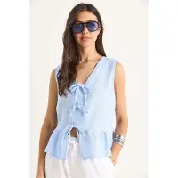 Bianco V-hals crêpe blouse met strik