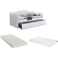 Vente-unique Bedbank met uitschuifbed MATHILDE - 2x90x190cm - Kunstleer - Wit - Met matras