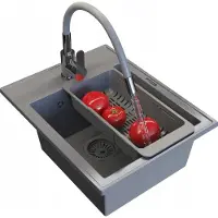 Granitan Granieten Spoelbak Nero 50x40cm - Spoelbakken met Kraan en Sifon - Spoelbak Keuken Grijs