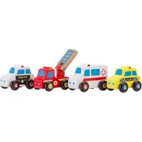 Woet Houten Voertuigenset - 4 Speelgoed Auto's - Politie, Brandweer, Ambulance en Taxi - Speelgoedvoertuigen Hulpdienst - Vanaf 18 Maanden