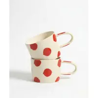 Vtwonen - Mokken - Rood - Stippen - Set van 2 - Keramiek - 350ml