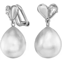 Traveller Clip Oorbellen - Oorclips Dames - Geplatineerd - Parels - Wit - 14x12mm - Druppel - Kristallen - Hart - 20x12mm - 114370