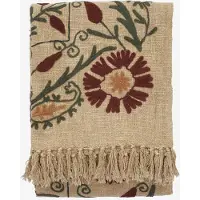 Madam Stoltz - Suzani plaid - Handgeborduurd - 130x180cm - Sand