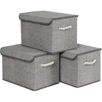 Songmics - Opbergbox - Opbergdoos - Set van 3 - Stoffen Dozen met Deksel - Handgrepen van Katoen