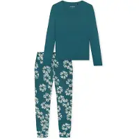 Schiesser Pyjama 'Modern Nightwear' donkergroen / offwhite