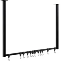 CLP Fenton Kledingstang - kledingstandaard - kledingroede - garderobestang - kleding stang - voor plafondmontage - met 12 haken - zwart