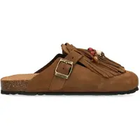 Manfield Bruine suède clogs met franjes | Maat 38