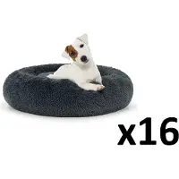 Leobert Voordeelverpakking van 16 - Pluche Hondenmand of Kattenmand M 60 cm - Donkergrijs - Comfortabel en Duurzaam Mand voor Middelgrote Huisdieren - Ideaal voor Wederverkoop en Dierenopvangcentra