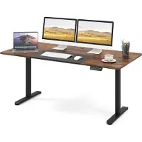 Costway verstelbaar bureau, 140 x 70 cm, sta bureau met geheugenfunctie en kabelmanagement, computerbureau, bruin