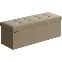 Songmics Bankje van imitatielinnen met opbergruimte, Licht taupe / 38 x 110 x 38 cm