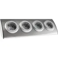 Chilitec Wandcontactdoos met 4 stopcontacten, roestvrij staal, 90 graden, geschikt voor hoekmontage en inbouw