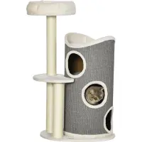 Northio Kratzboom 109 cm, met krabpaal en kattenbed, sisalstangen, wit en grijs