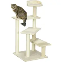 Northio Kartonnen krabpalen met sisalstokken, krabpaal voor katten, kattenboom, kattenmeubel, beige, 50 x 50 x 100 cm