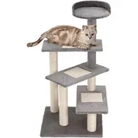 Northio Kattenboom, speel- en krabboom met trap, 5 niveaus, beige/grijs, 48x48x99,5 cm