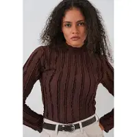 Big Dart Gestructureerde Slim Fit Halve Turtleneck Blouse