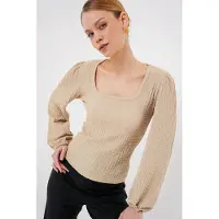 Big Dart Textuur Vierkante Kraag Lange Mouw Blouse