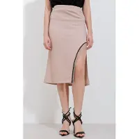 Big Dart Gestructureerde Midi Rok met Kettingdetail