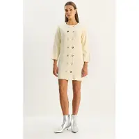 Bianco Gebreid Mini-jurk met Knopen