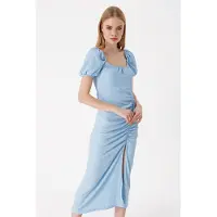 Big Dart Textured Midi Breibej met Vierkante Kraag