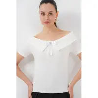 Big Dart Bootneck Geribde Blouse met Strik