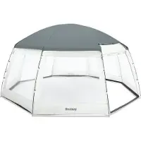 Bestway Zwembadtent, octagonaal, 600 x 600 x 295 cm, grijs, met UV-bescherming (UPF 50), geschikt voor zwembaden tot 4,88 meter