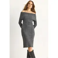 Bianco Geribbelde Midi-jurk