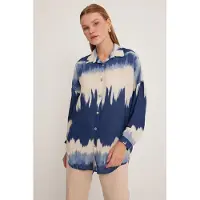 Bigdart Oversized Abstract Weaving Lange Mouwen Plooi Shirt met Knoopsluiting