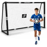 HyperMotion Voetbaldoel, 240 x 160 cm, stabiel stalen frame, zwart, voetbaldoel voor de tuin met net en grondankers, geschikt voor training en spelen buiten