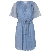 Freebird Dames Jurken F-jer-plisse-lurex-26-1 - Lichtblauw - Maat S