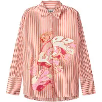 Pom Amsterdam Dames Blouses Blouse Poplin Striped Orange - Multi - Maat 38