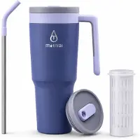Motivai Travel Cup RVS Thermosbeker met Handvat & Rietje – 1.2L (40oz) – Lekvrij & Dubbelwandig – Drinkbeker To Go – Thermosfles Waterfles – Steen Grijs