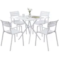 CLP Avena tuinmeubelset - 4 stapelstoelen - vierkante eettafel 72x72cm - weerbestendige balkonset - voor terras en tuin - wit