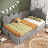 OKWISH Daybed 90x190 cm - Hydraulische Opbergruimte - Verwisselbare L-Vorm - Fluweel - Grijs - Zonder Matras
