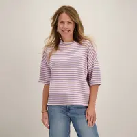 Je m'appelle Tee Top Stripes | Ecru / Purple Ecru / Purple Maat XXL