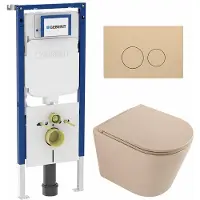 Geberit QeramiQ Dely Toiletset - 36.3x51.7cm - diepspoel - rimless - UP720 inbouwreservoir - softclose toilet zitting - bedieningsplaat beige - ronde knoppen - mat beige